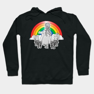 Little girl with dogs watching the rainbow Hoodie